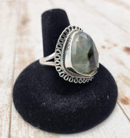 Faceted Prehnite Ring