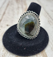 Faceted Prehnite Ring