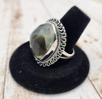 Faceted Prehnite Ring