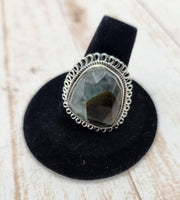 Faceted Prehnite Ring